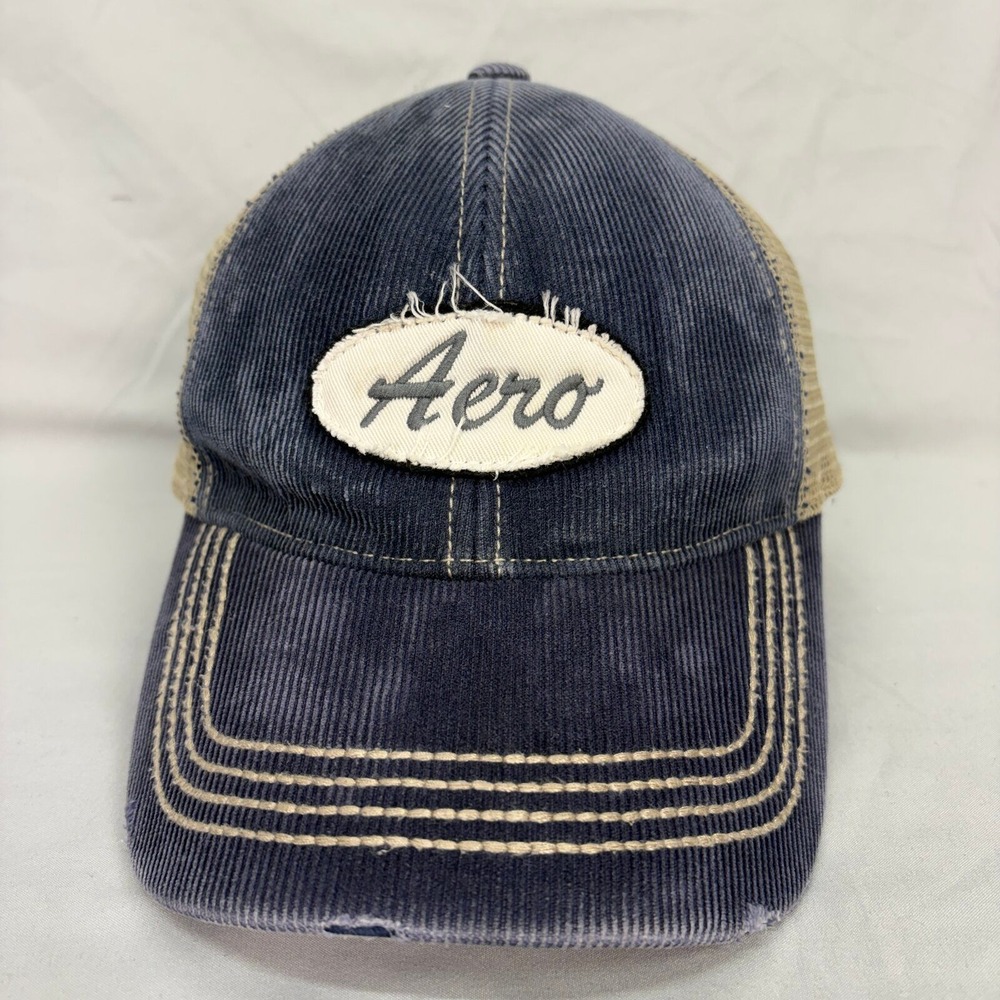 Aeropostale Trucker Hat Corduroy Mesh Mens OSFM Blue Tan Aero Patch